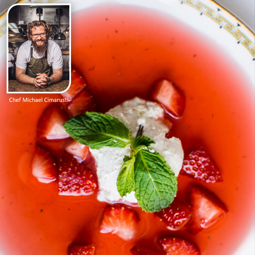Chilled Strawberry Soup with Mint Cream Recipe by Chef Michael Cimarusti